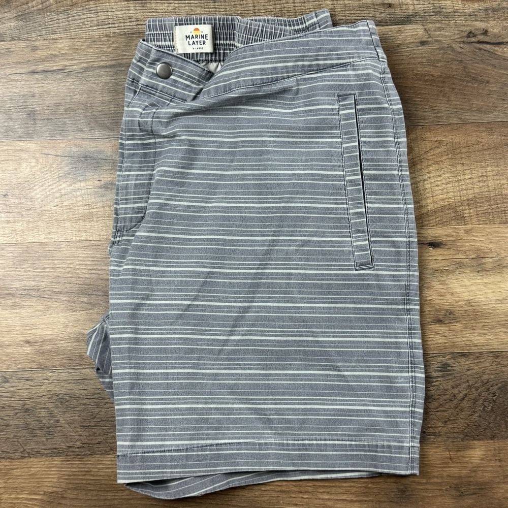 Marine Layer‎ striped shorts men's XL gray casual flat front